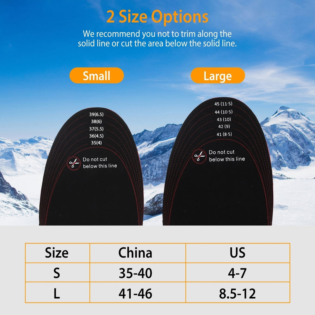 Heated Insoles Electric Foot Warmer Black Trimmable Rechargeable 3000mAh US 4-12 Image 4