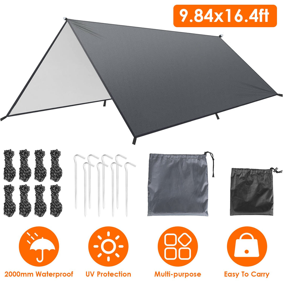 Waterproof Camping Tarp Kit Tent Canopy Rain Fly Awning Shelter for Outdoor Picnic Hammock Backpacking UV Protection Image 1