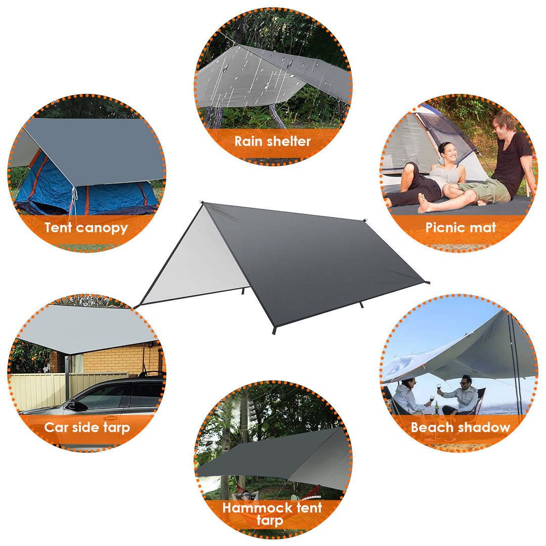 Waterproof Camping Tarp Kit Tent Canopy Rain Fly Awning Shelter for Outdoor Picnic Hammock Backpacking UV Protection Image 4