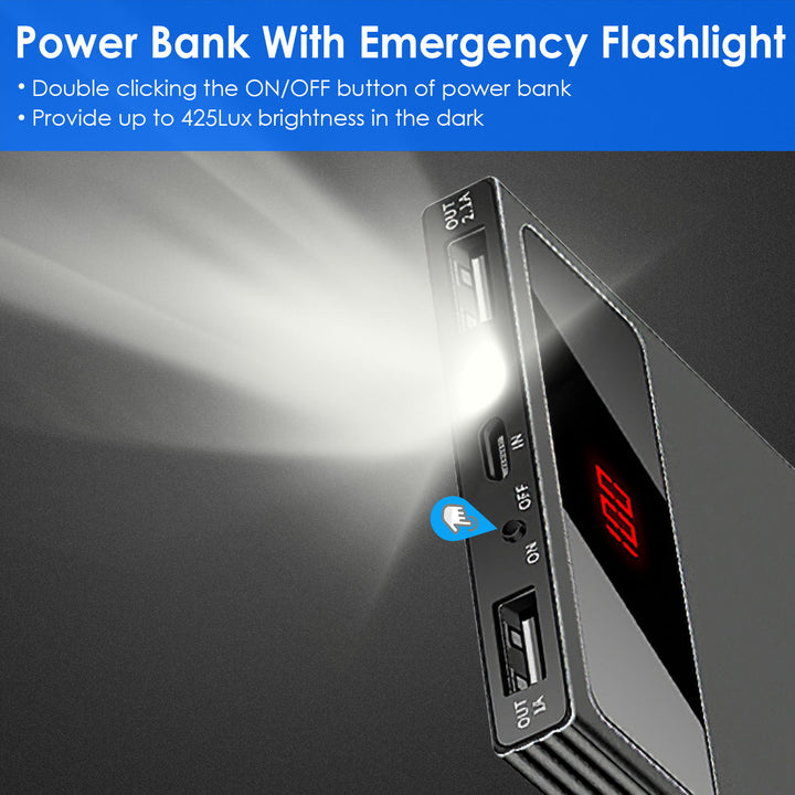 20000mAh Power Bank Ultra-thin External Battery Pack Phone Charger Dual USB Ports Flashlight Battery Remain Display Image 4