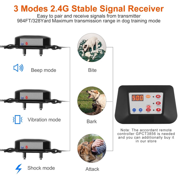 Dog Training Collar Receiver IPX6 Waterproof Dog Bark Shock Vibration Beep Receiver Image 2