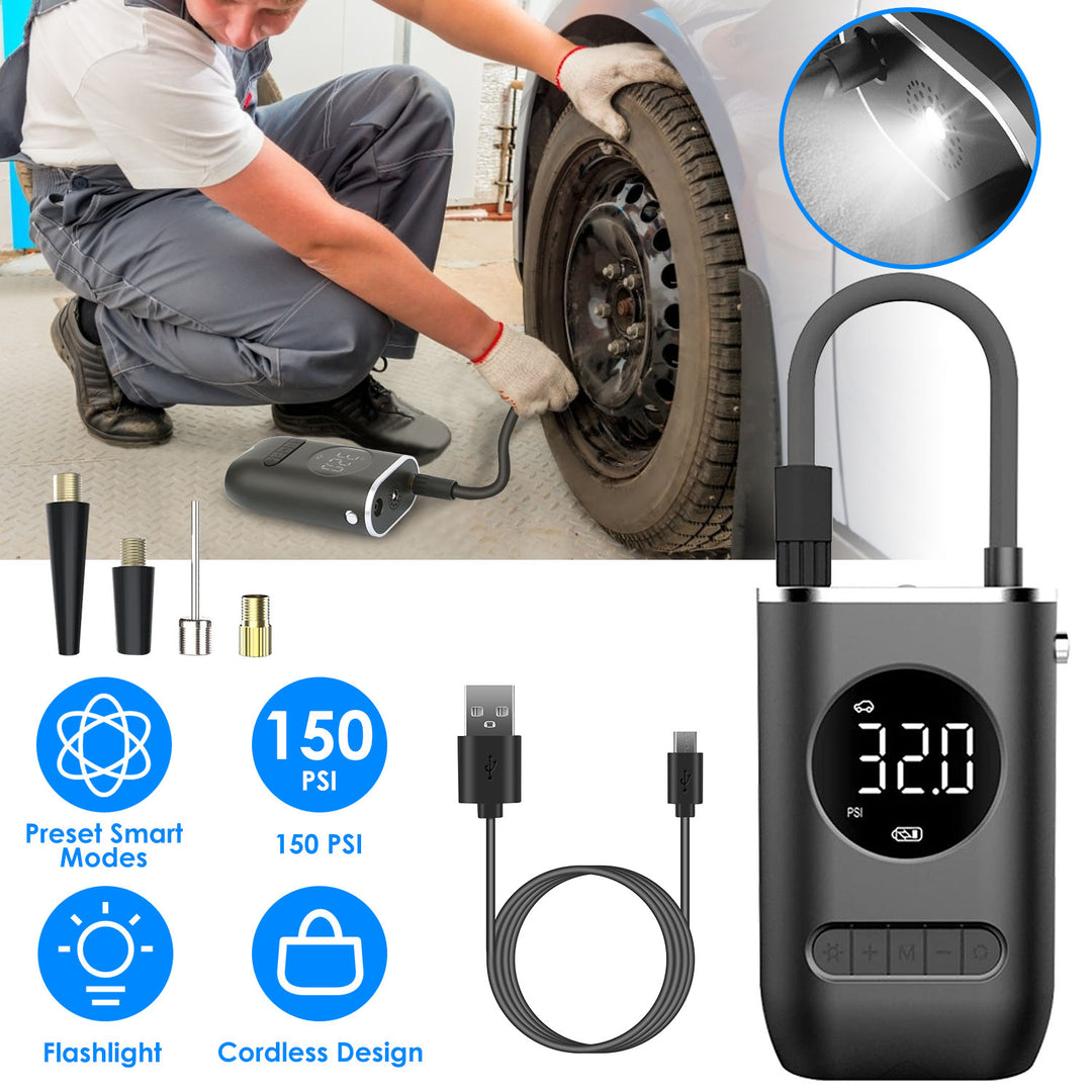 Car Tire Inflator Pump Portable Car Air Compressor Wireless Electric Air Pump 150 PSI with LED Light Image 1
