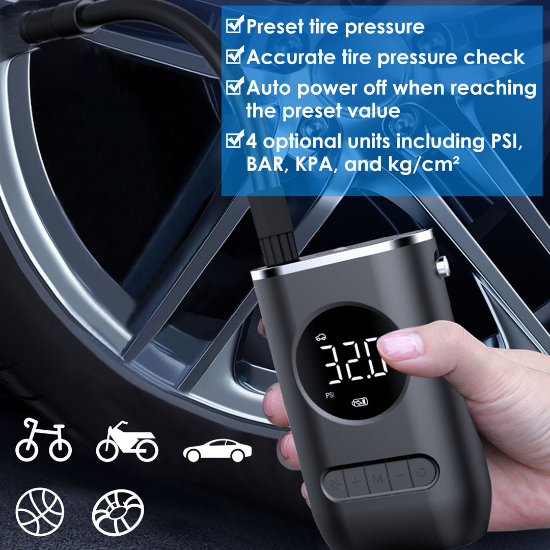 Car Tire Inflator Pump Portable Car Air Compressor Wireless Electric Air Pump 150 PSI with LED Light Image 2
