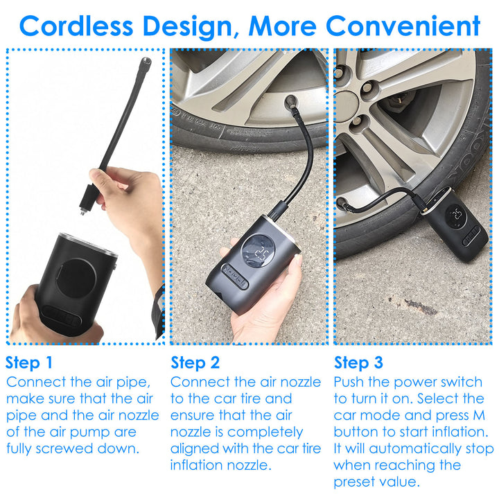 Car Tire Inflator Pump Portable Car Air Compressor Wireless Electric Air Pump 150 PSI with LED Light Image 8