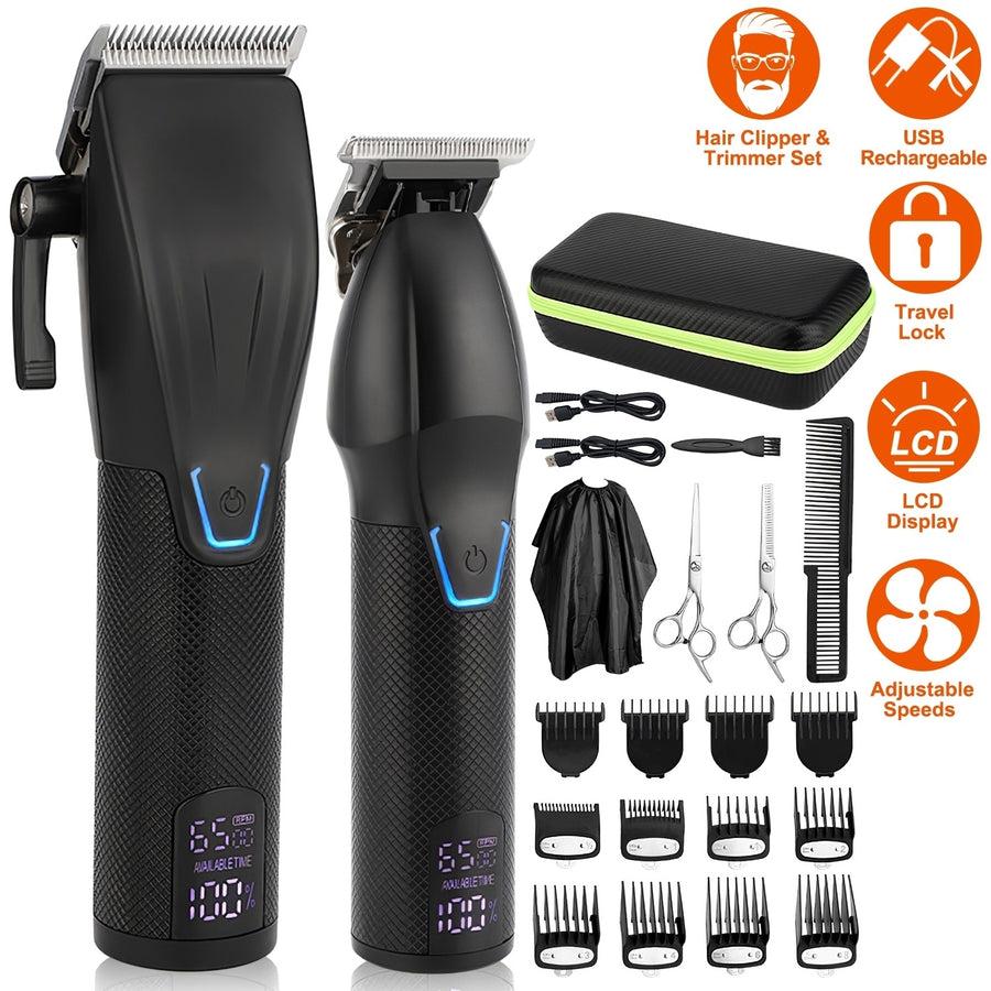 Cordless Hair Clipper Trimmer Set for Men Electric Grooming Kit Black 150PSI Image 1