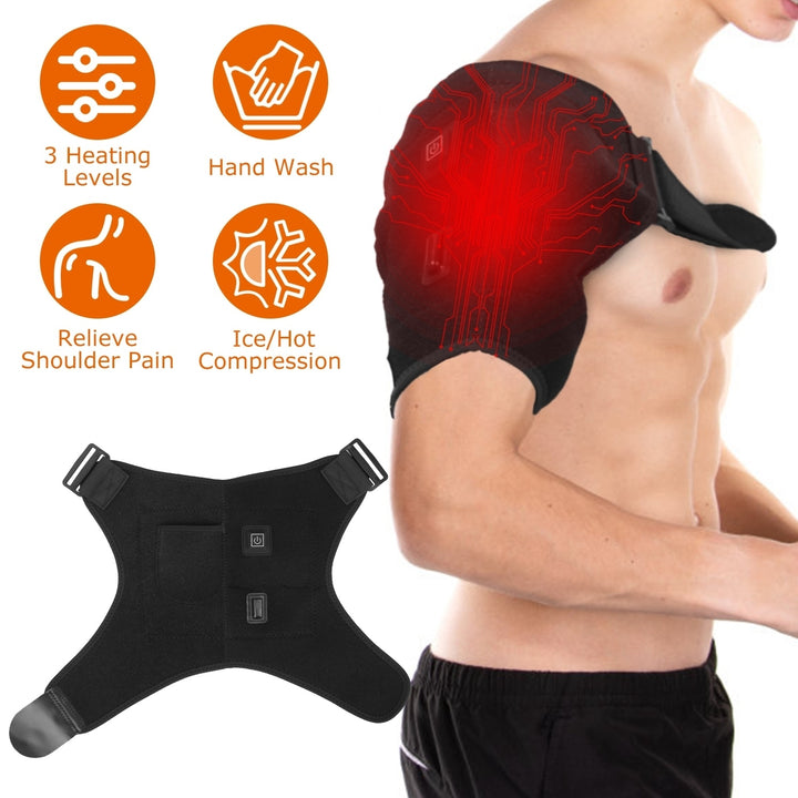 Heated Shoulder Brace Electric Heating Pad Therapy Shoulder Heating Wrap Compression Sleeve for Shoulder Pain Muscle Image 1