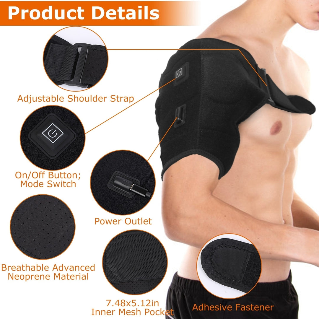 Heated Shoulder Brace Electric Heating Pad Therapy Shoulder Heating Wrap Compression Sleeve for Shoulder Pain Muscle Image 6