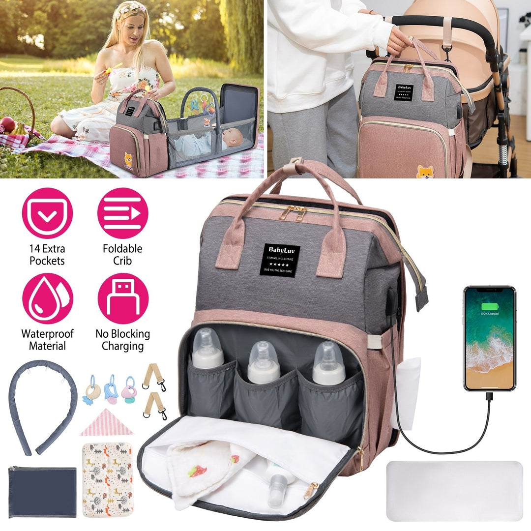 Multifunctional Diaper Bag Backpack Waterproof Mommy Bag Nappy Bag Maternity Backpack for Baby with Insulated Pockets Image 2