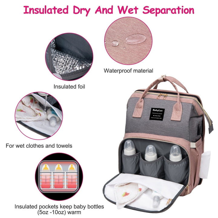 Multifunctional Diaper Bag Backpack Waterproof Mommy Bag Nappy Bag Maternity Backpack for Baby with Insulated Pockets Image 4