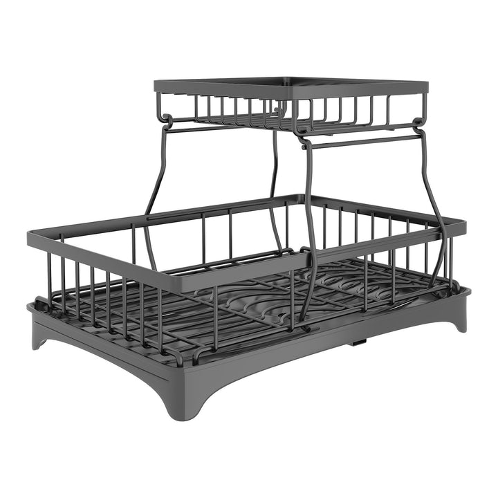 2-Tier Dish Drying Rack with Drainboard Black Carbon Steel Detachable Utensil Holder Image 10