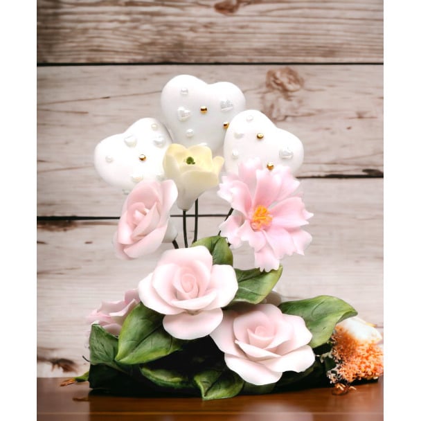 Ceramic Rose Flower Figurine 4in Wedding Anniversary Gift Image 1