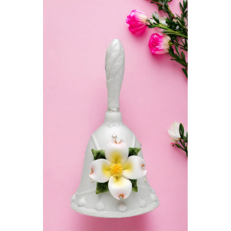 Ceramic Wedding Bell with White FlowerWedding Dcor or GiftAnniversary Dcor or GiftHome Dcor, Image 2