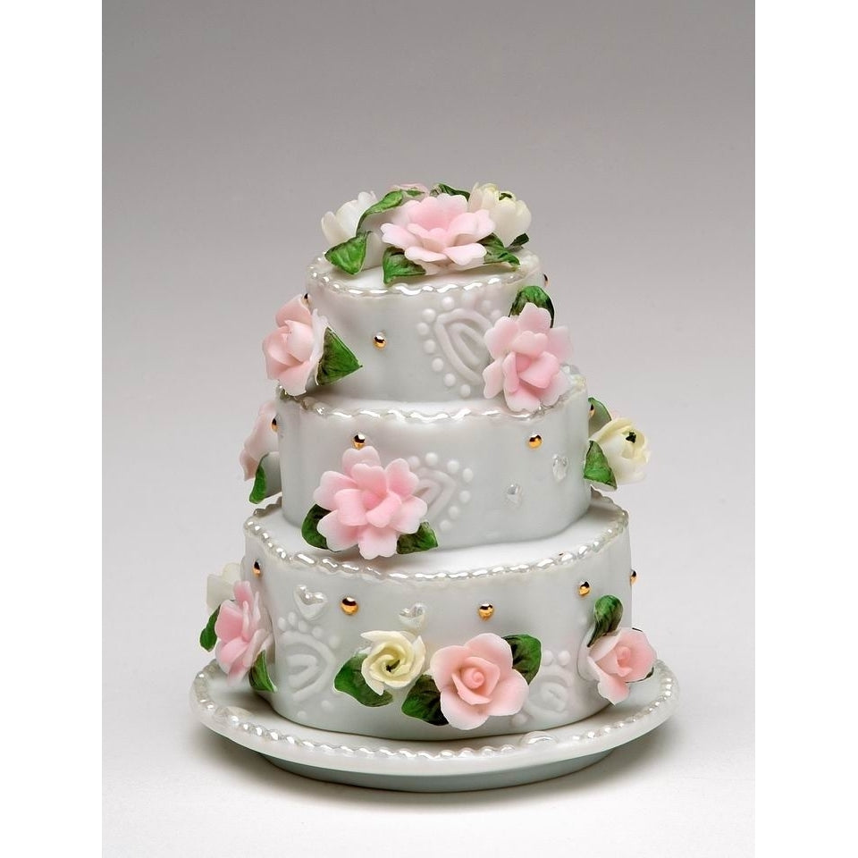 Ceramic Wedding Cake with Rose Flowers Jewelry BoxWedding Dcor or GiftAnniversary Dcor or GiftHome Dcor, Image 3