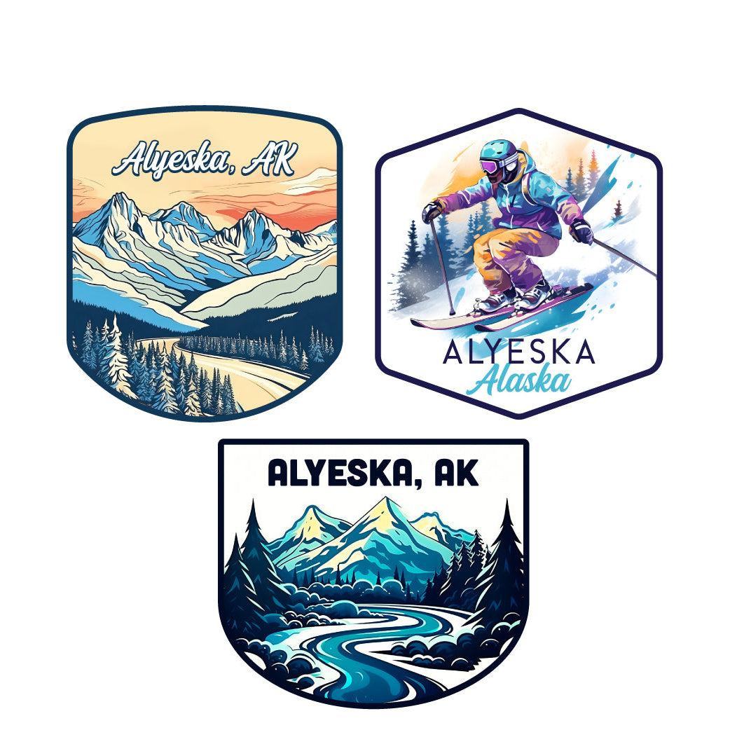 Alyeska Alaska Ski Souvenir 3 Pack Vinyl Decal Sticker Image 1