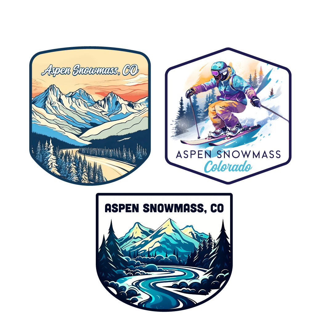 Aspen Snowmass Colorado Ski Souvenir 3 Pack Vinyl Decal Sticker Image 1