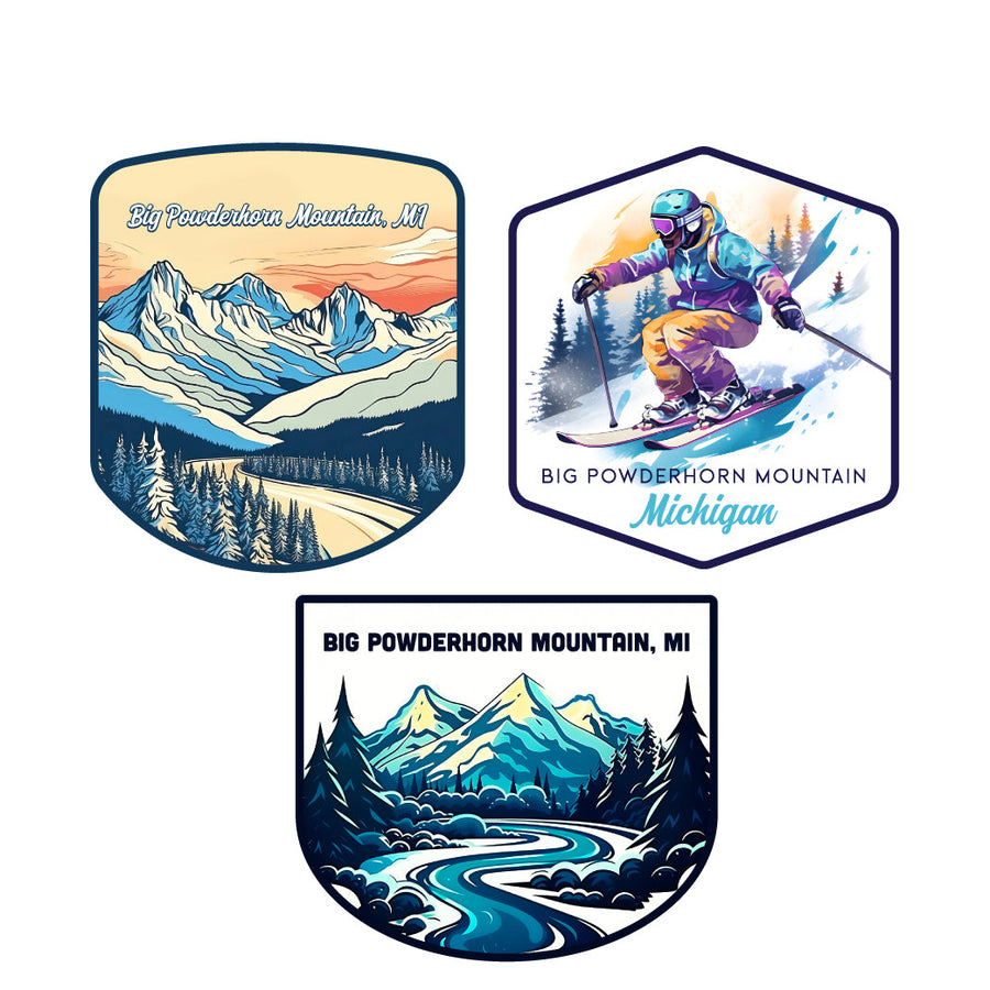 Big Powderhorn Mountain Michigan Ski Souvenir 3 Pack Vinyl Decal Sticker Image 1