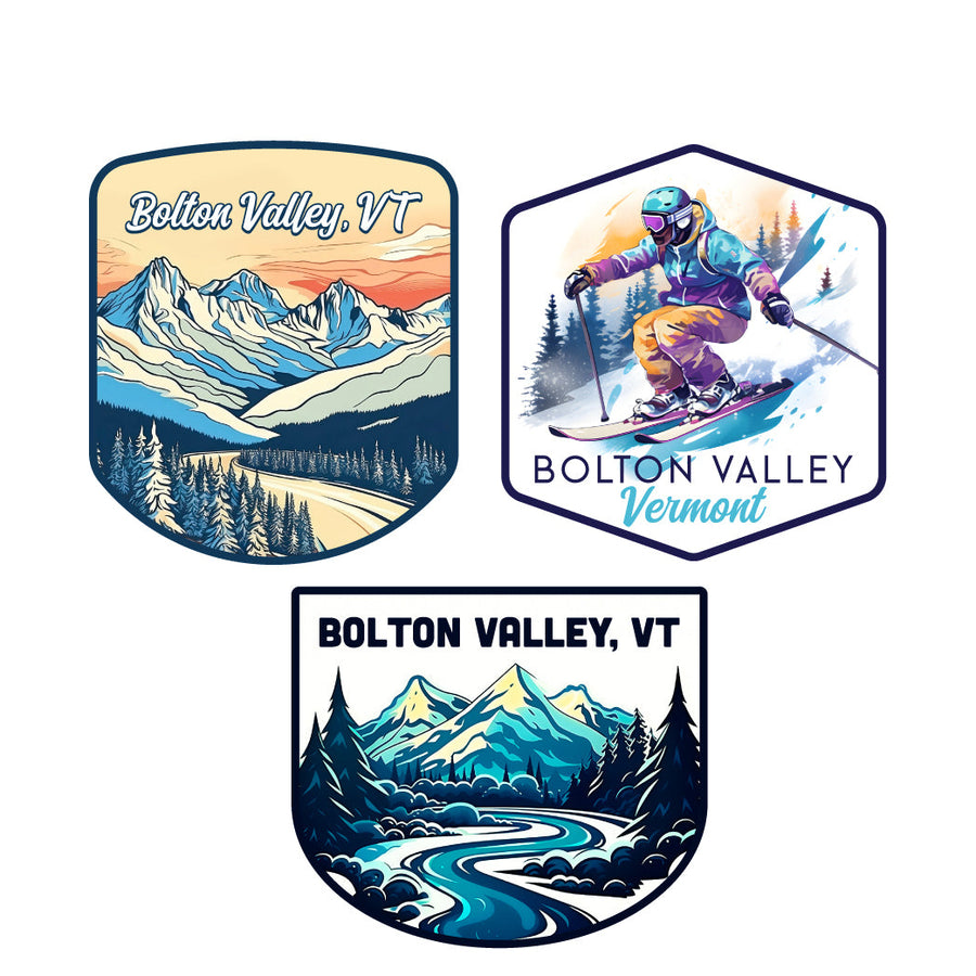 Bolton Valley Vermont Ski Souvenir 3 Pack Vinyl Decal Sticker Image 1