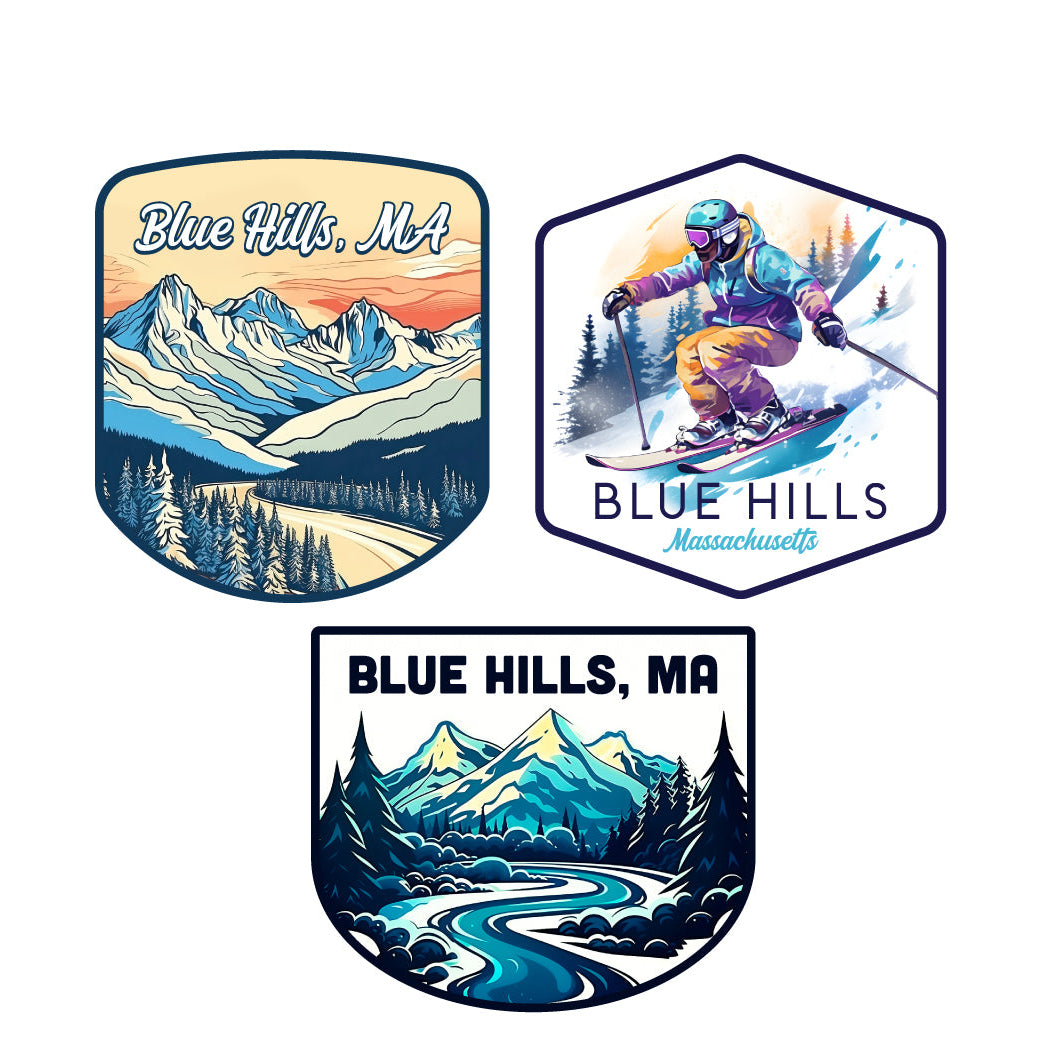 Blue Hills Massachusetts Ski Souvenir 3 Pack Vinyl Decal Sticker Image 1