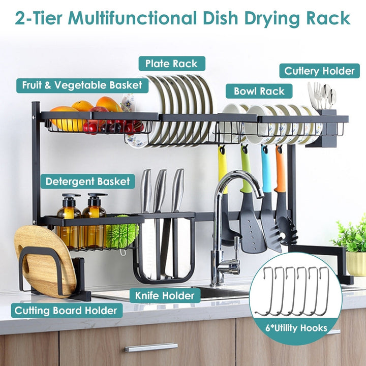2-Tier Over Sink Dish Drying Rack Drainer Utensil Organizer Holder Tableware Organizer Large Dish Rack  Kitchen Image 3