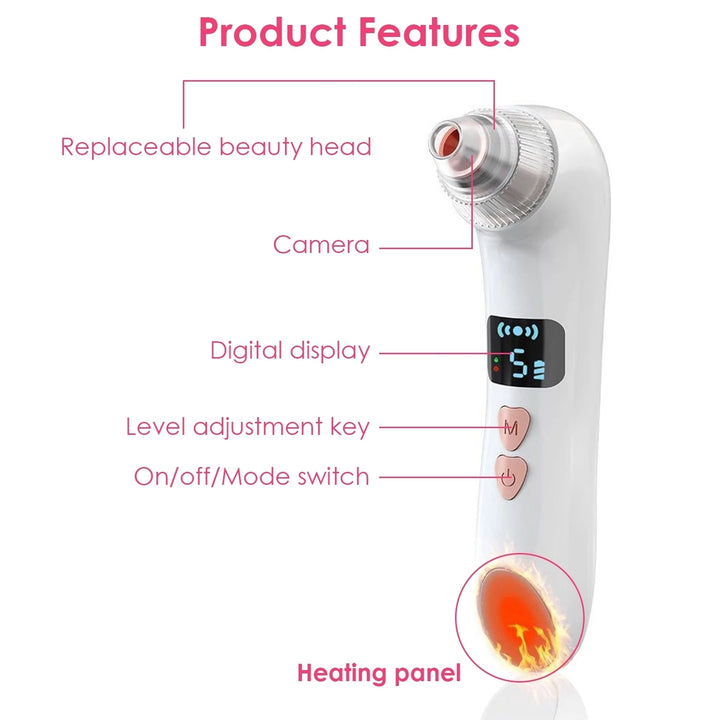 Electric Blackhead Remover with 30X Camera and Hot Compress Technology White Image 8