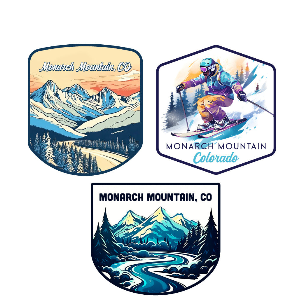 Monarch Mountain Colorado Ski Souvenir 3 Pack Vinyl Decal Sticker Image 1