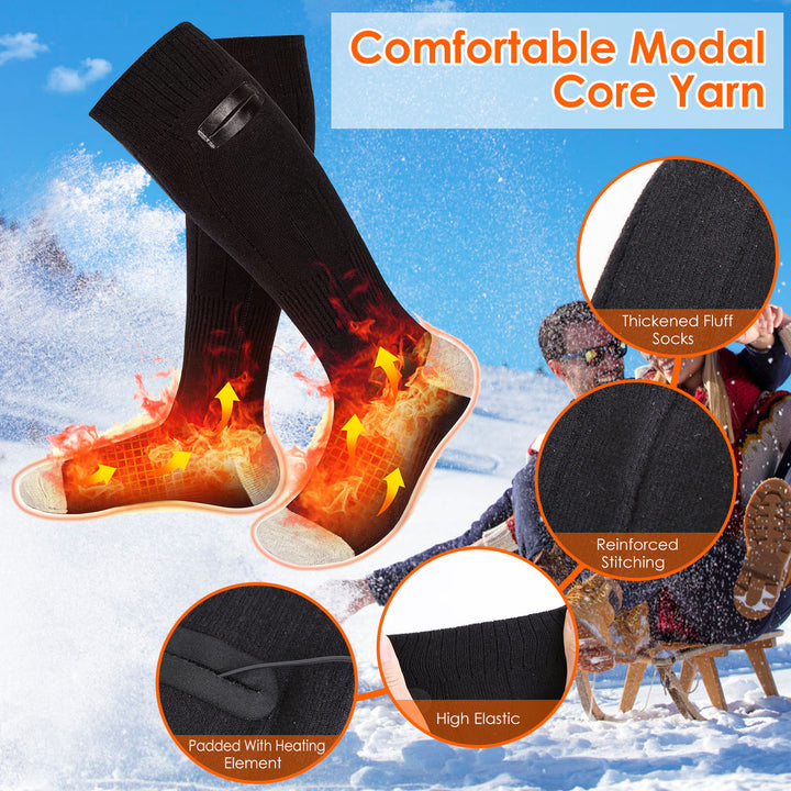 Electric Heated Socks USB Rechargeable 4 Temperature Levels Black for Men Women Image 7