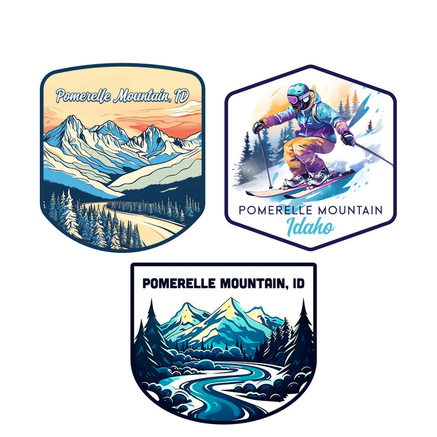 Pomerelle Mountain Idaho Ski Souvenir 3 Pack Vinyl Decal Sticker Image 1