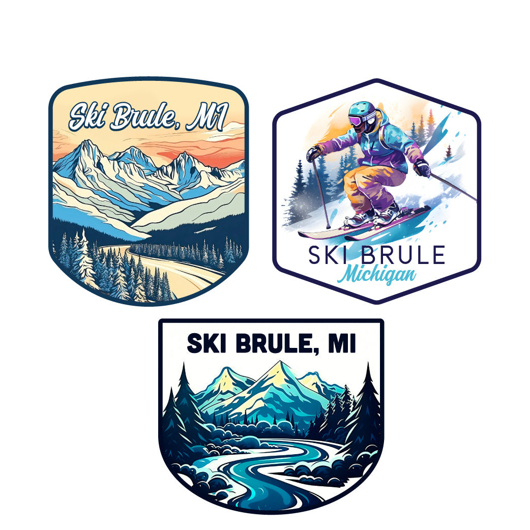 Ski Brule Michigan Ski Souvenir 3 Pack Vinyl Decal Sticker Image 1