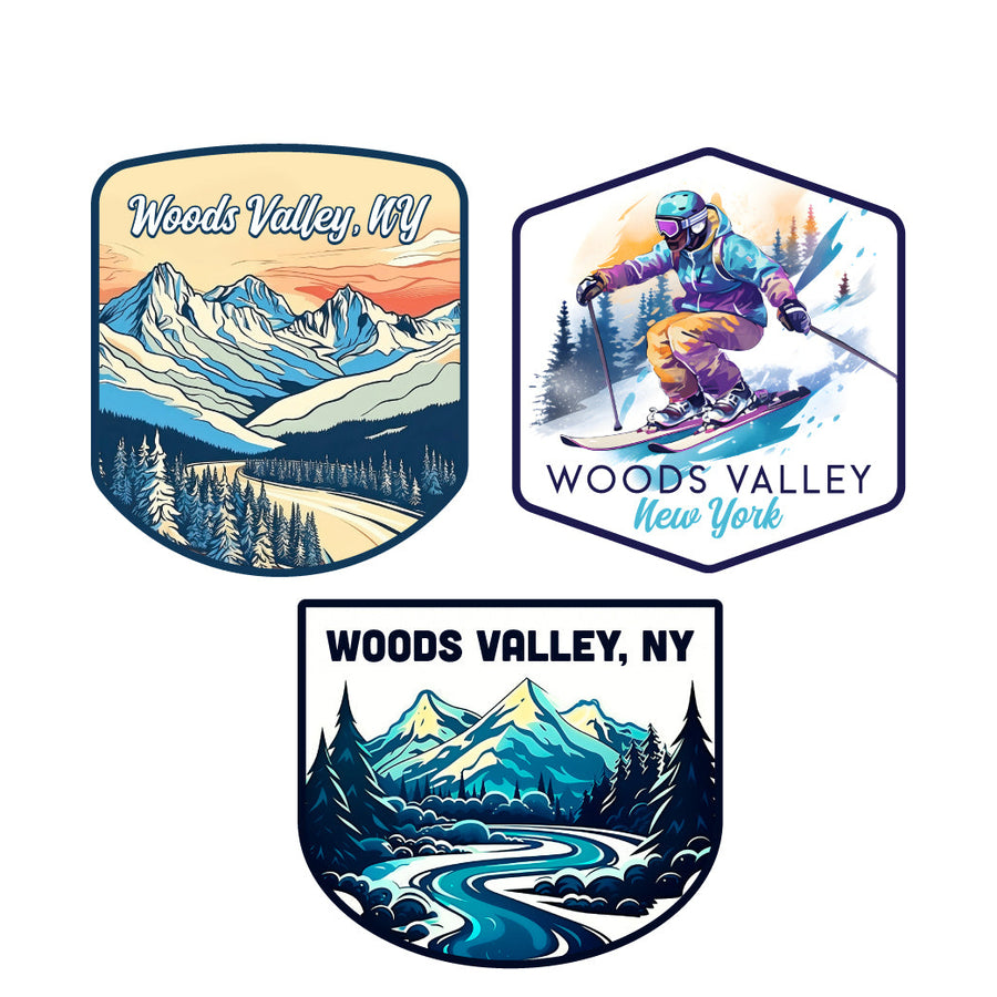 Woods Valley New York Ski Souvenir 3 Pack Vinyl Decal Sticker Image 1