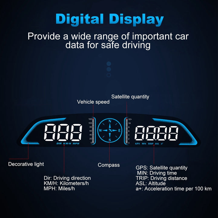 Universal Car HUD GPS Head Up Display Speedometer Odometer HD LED Black 5.5in Image 3