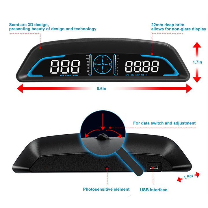 Universal Car HUD GPS Head Up Display Speedometer Odometer HD LED Black 5.5in Image 9