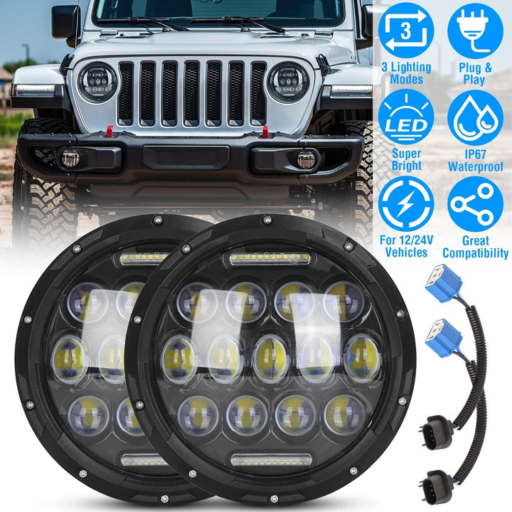 2Pcs 7In 75W Round LED Headlight 3800LM Halo Car Headlamp with DRL High Low Beam for Jeep Wrangler TJ JK CJ with H4 to Image 1