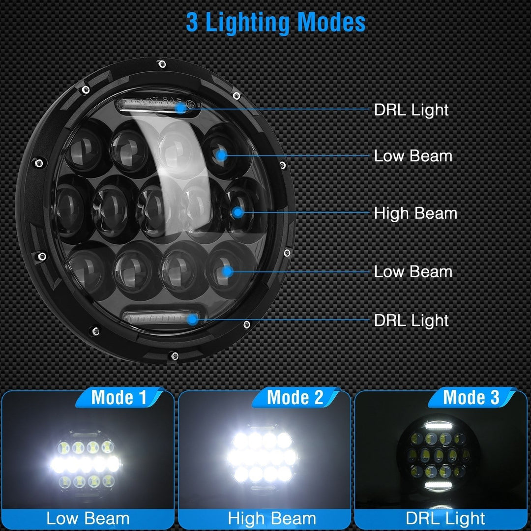 2Pcs 7In 75W Round LED Headlight 3800LM Halo Car Headlamp with DRL High Low Beam for Jeep Wrangler TJ JK CJ with H4 to Image 2