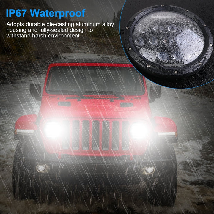 2Pcs 7In 75W Round LED Headlight 3800LM Halo Car Headlamp with DRL High Low Beam for Jeep Wrangler TJ JK CJ with H4 to Image 6