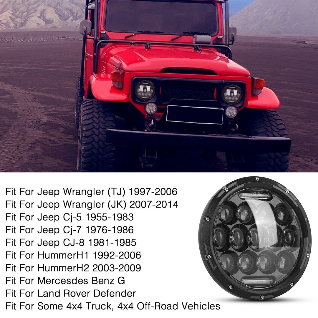 2Pcs 7In 75W Round LED Headlight 3800LM Halo Car Headlamp with DRL High Low Beam for Jeep Wrangler TJ JK CJ with H4 to Image 7