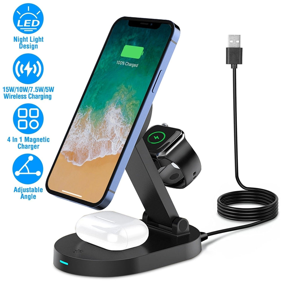 4 In 1 Magnetic Wireless Charging Station Dock Charger 15W Foldable Fast Charging Stand Fit for iPhone 13 12 Pro Pro Max Image 1