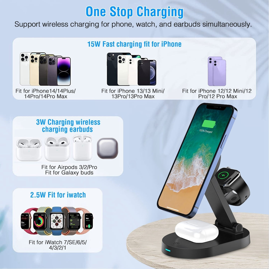 4 In 1 Magnetic Wireless Charging Station Dock Charger 15W Foldable Fast Charging Stand Fit for iPhone 13 12 Pro Pro Max Image 2