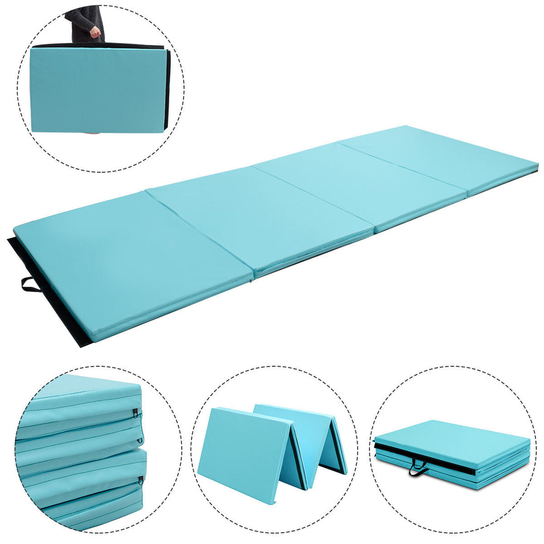 Costway 4x 10x 2Folding Gymnastics Tumbling Mat Indoor Outdoor Gym Stretching Yoga Black\ Blue\Multicolor\Purple+Pink Image 4