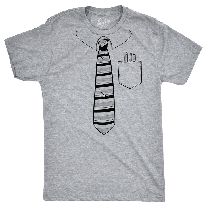 Mens Tie With Pocket Of Pens T Shirt Funny Fake Office Work Attire Joke Tee For Guys Image 1