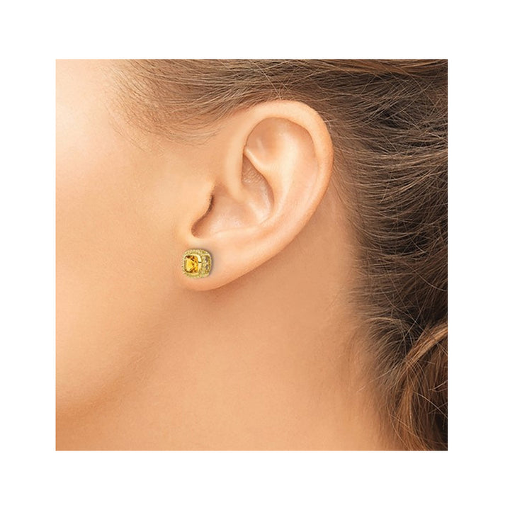 1.00 Carat (ctw) Cushion-Cut Citrine Button Post Earrings in 10K Yellow Gold Image 4