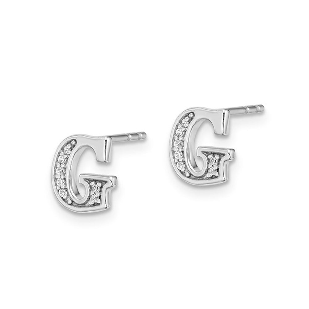 Accent Diamond Letter - G - Charm Earrings in 14K White Gold Image 4