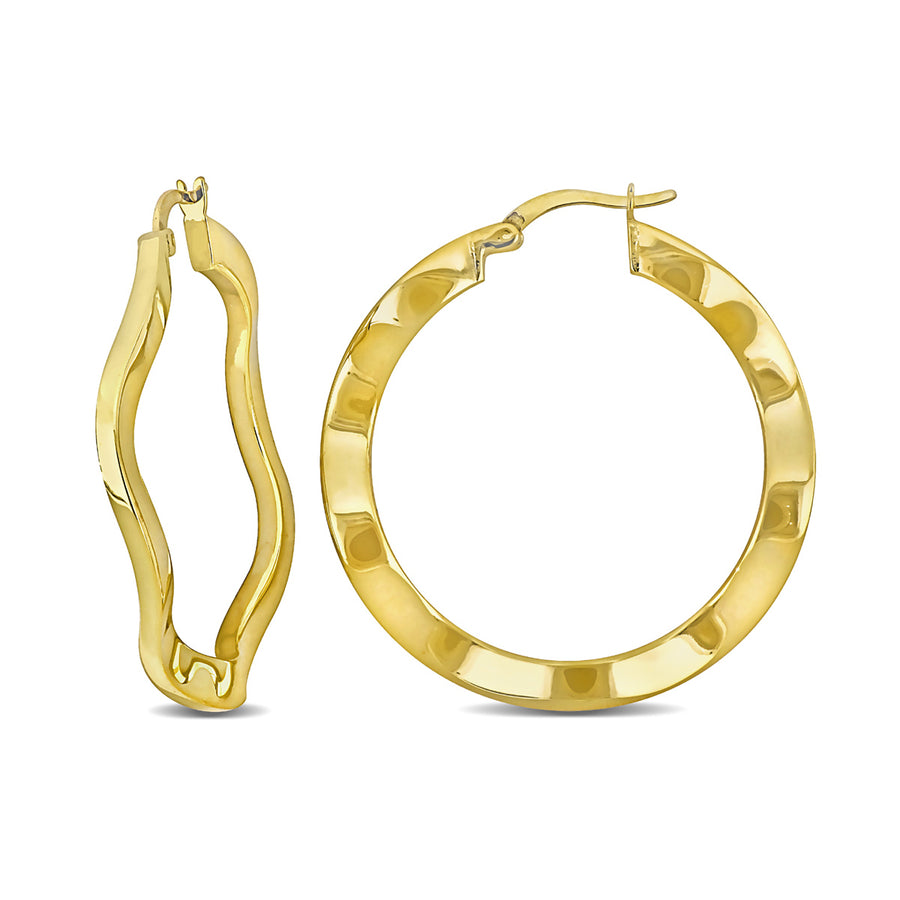 Yellow Sterling Silver Polished Wave Hoop Earrings Image 1