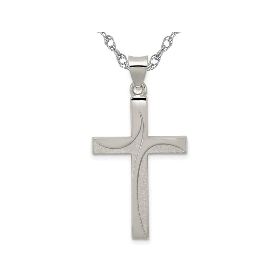 Sterling Silver Brushed and Polished Latin Cross Pendant Necklace with Chain Image 1