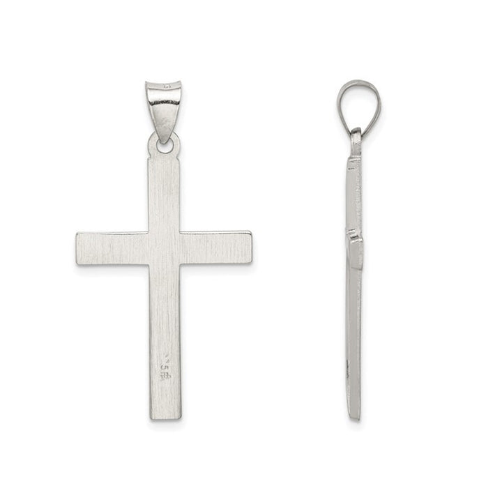 Sterling Silver Brushed and Polished Latin Cross Pendant Necklace with Chain Image 2