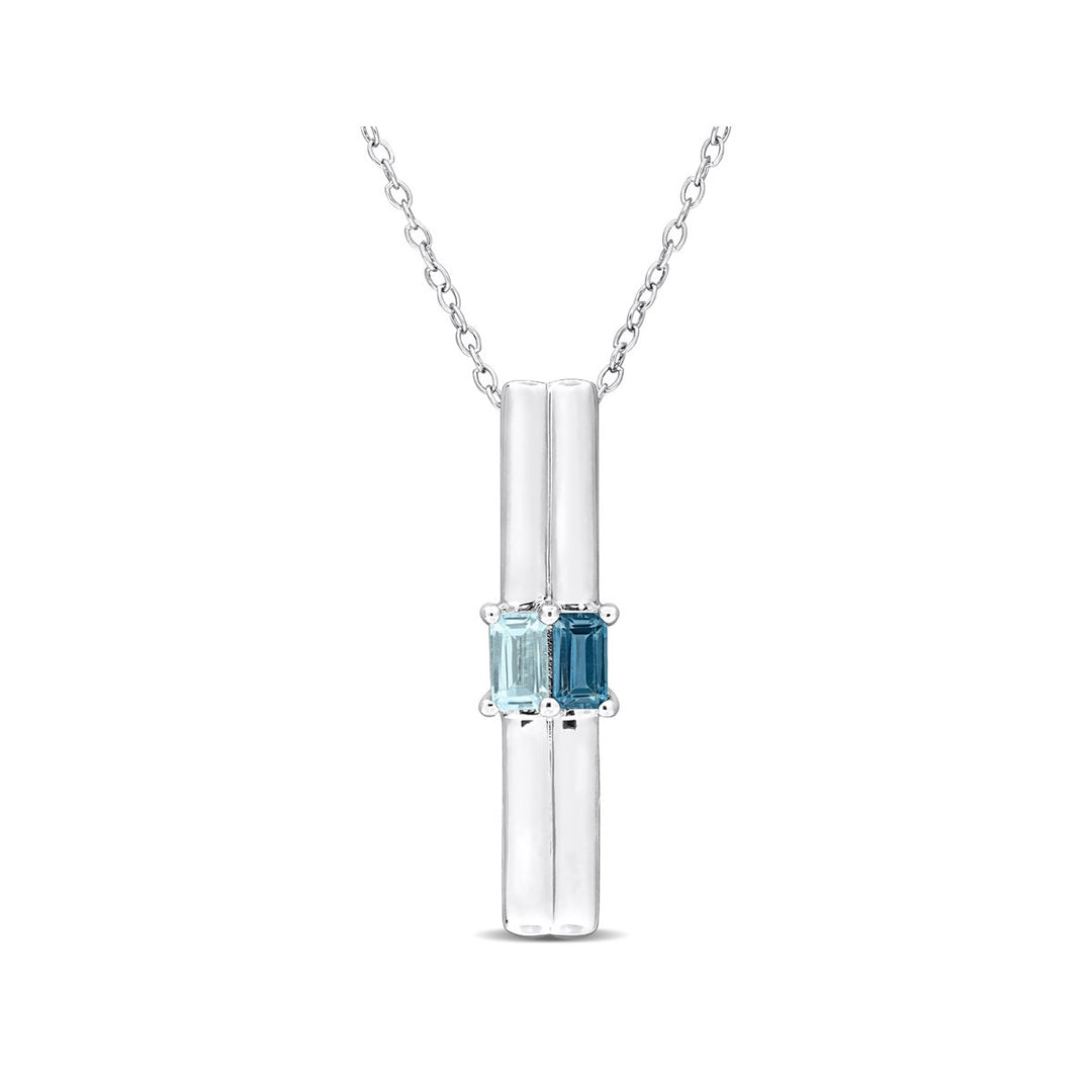 4/5 Carat (ctw) London and Sku Blue Topaz Stick Pendant Necklace in Sterling Silver with Chain Image 1