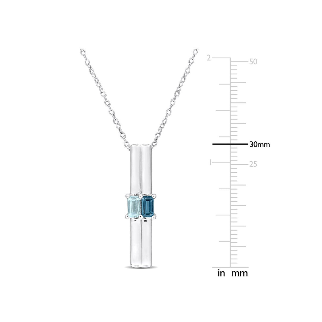 4/5 Carat (ctw) London and Sku Blue Topaz Stick Pendant Necklace in Sterling Silver with Chain Image 2