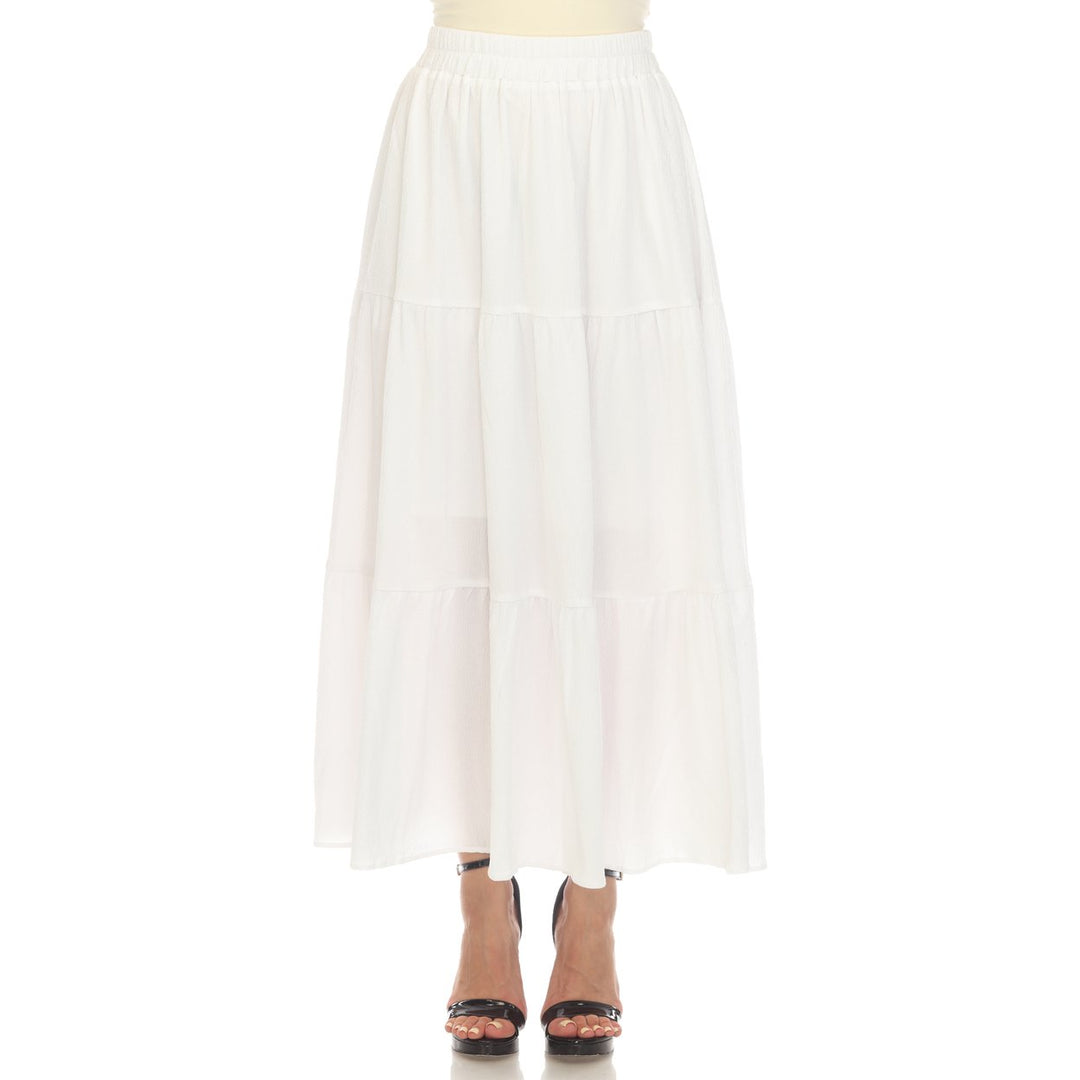 White Mark Womens Pleated Tiered Maxi Skirt with Pockets Elastic Waistband Size M Image 1