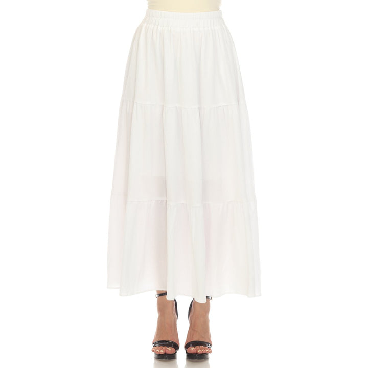 White Mark Womens Pleated Tiered Maxi Skirt with Pockets Elastic Waistband Size M Image 1