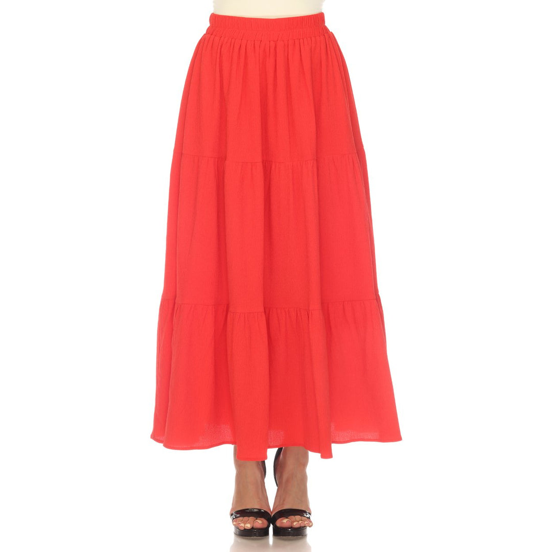 White Mark Womens Pleated Tiered Maxi Skirt with Pockets Elastic Waistband Size M Image 1