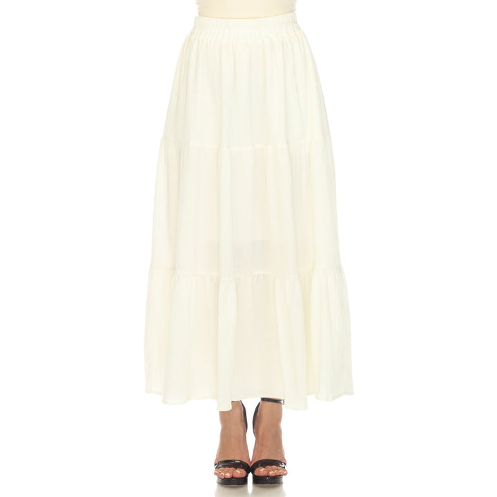 White Mark Womens Pleated Tiered Maxi Skirt with Pockets Elastic Waistband Size M Image 1